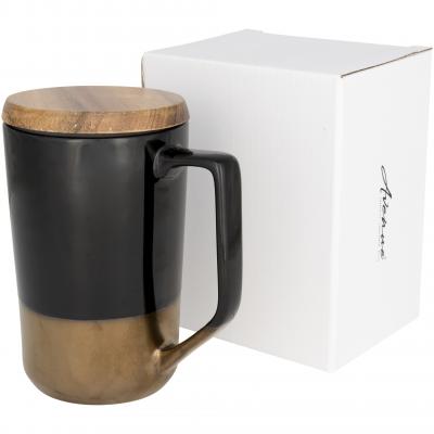 Image of Promotional Tahoe tea and coffee ceramic mug with wood lid