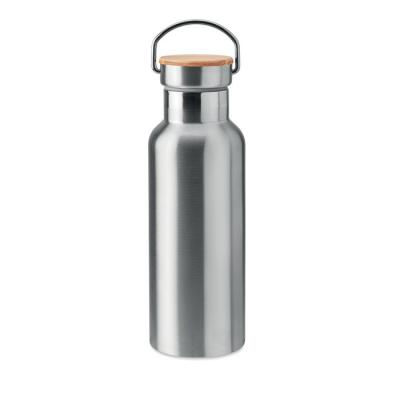 Image of Promotional Stainless Steel Insulated Bottle With Bamboo Lid, silver 500ml