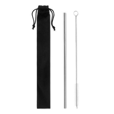 Image of Promotional reusable stainless steel straw presented in a gift pouch