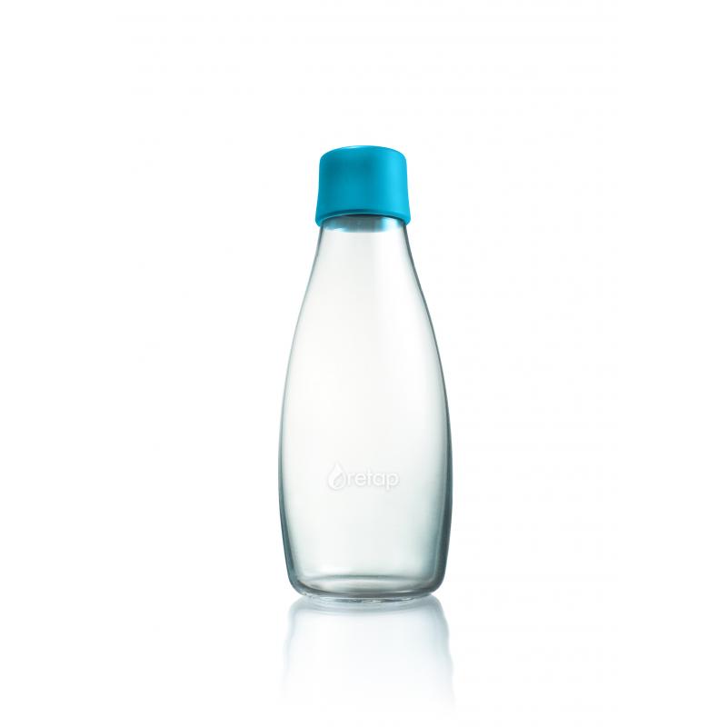 Image of Printed Retap glass water bottle 500ml with Light Blue lid