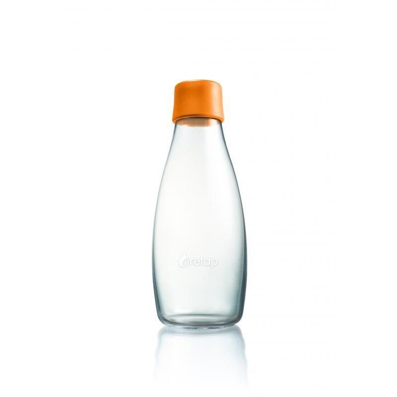 Image of Printed Retap glass water bottle 500ml with Orange lid