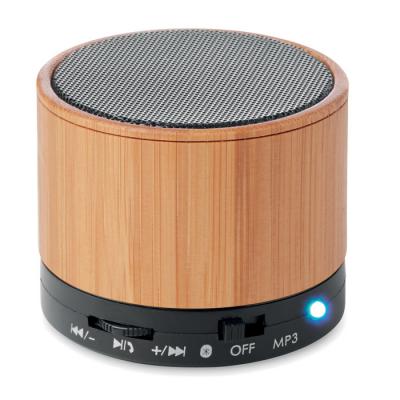 Image of Promotional Wireless Bamboo Speaker Round With LED Light