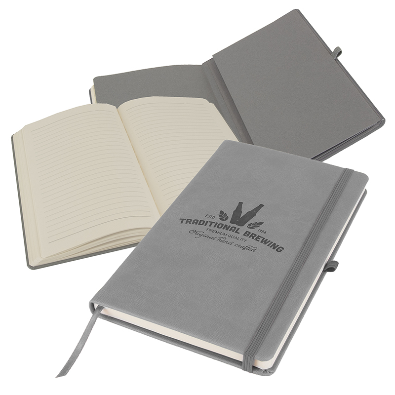 Image of Embossed Primo A5 Notebook with Vegan Leather cover, Light Grey