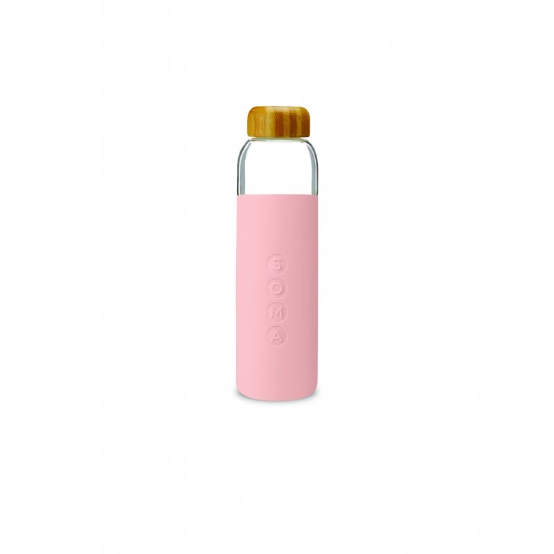 Image of Promotional Soma Glass Water Bottle With Bamboo Lid Blush Pink