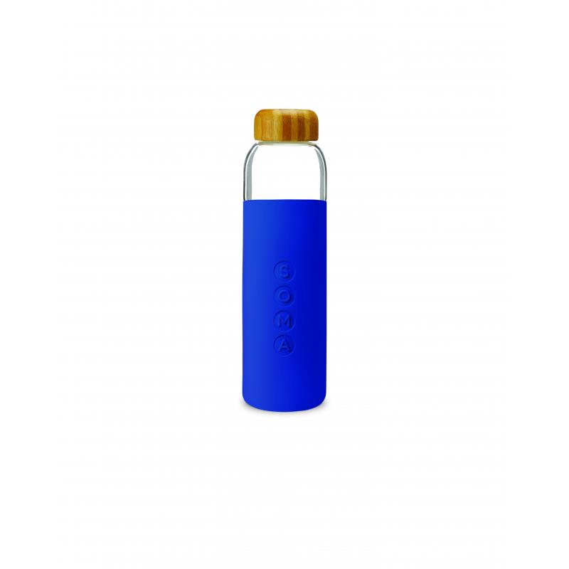 Image of Printed Soma Glass Bottle With Bamboo Lid Sapphire Blue