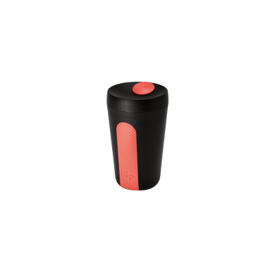 Image of Promotioal Hip Reusable Coffee Mug With Lockable Lid Midnight Black & Coral