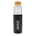 Image of Promotional Glass Water Bottle With Black Sleeve And Bamboo Lid