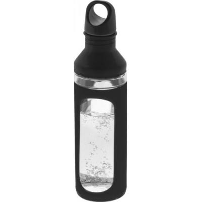 Image of Printed Glass Sports Bottle With Protective Sleeve Black