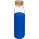 Image of Engraved Kai Glass Sports Bottle With Bamboo Lid And Protective Sleeve Blue