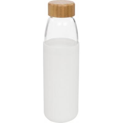 Image of Branded Kai Glass Sports Bottle With Bamboo Lid And Protective Sleeve White