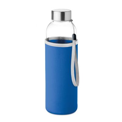 Image of Promotional Glass Bottle With Royal Blue Soft Touch Pouch 500ml