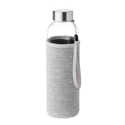 Image of Promotional Glass Bottle With Grey Soft Touch Pouch 500ml