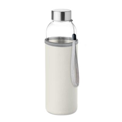 Image of Promotional Glass Bottle With Beige Soft Touch Pouch 500ml