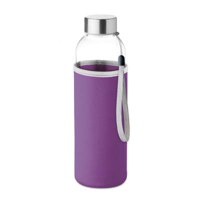 Image of Promotional Glass Bottle With Purple Soft Touch Pouch 500ml