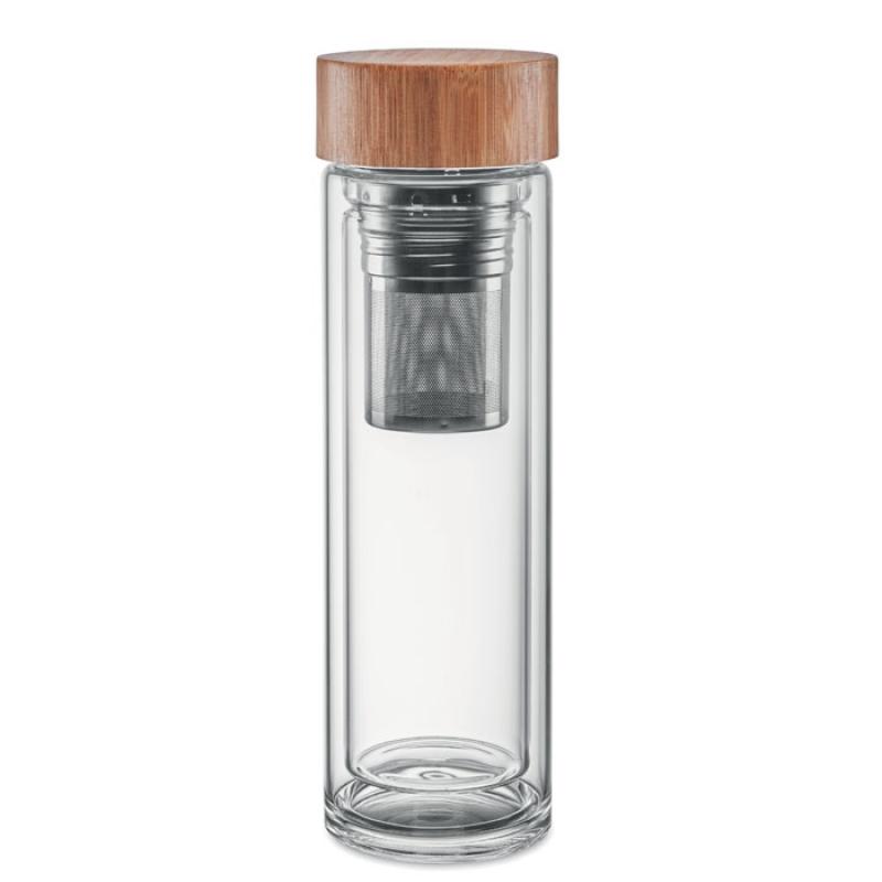 Image of Promotional Eco Borosilicate Glass Bottle With Tea Infuser And Bamboo Lid