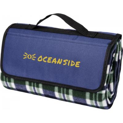 Image of Promotional Blue Tartan Picnic Blanket With Handle And Pocket