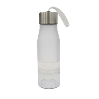 Image of Custom Printed Monaco Infuser Bottle 650ml. Branded Reusable Bottle With Build In Juicer White