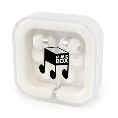 Image of Promotional Earphones In Square Plastic Case Express Printed