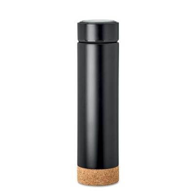 Image of Promotional Reusable Insulated Bottle With Cork Bottom And Tea Infuser Black