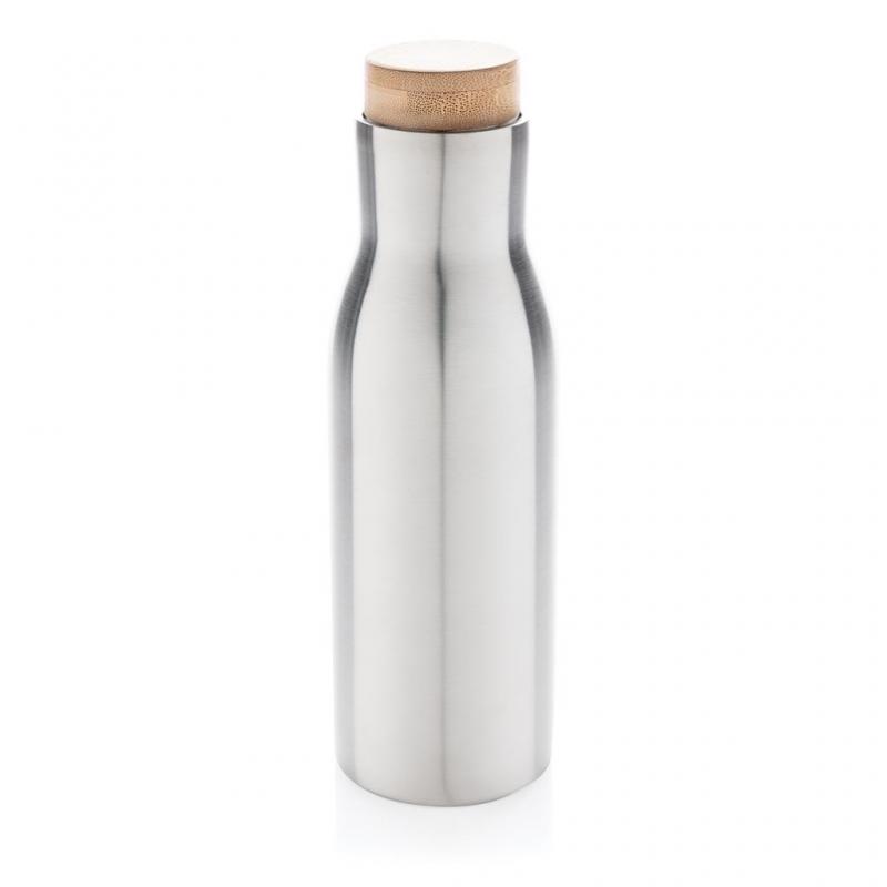 Image of Promotional Thermos Bottle Stainless Steel With Bamboo Lid Silver
