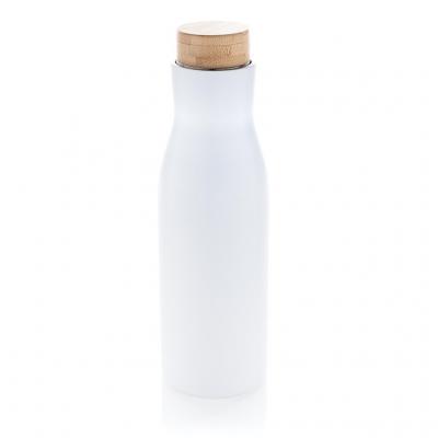 Image of Promotional Metal Bottle Vacuum Stainless Steel With Bamboo Lid White