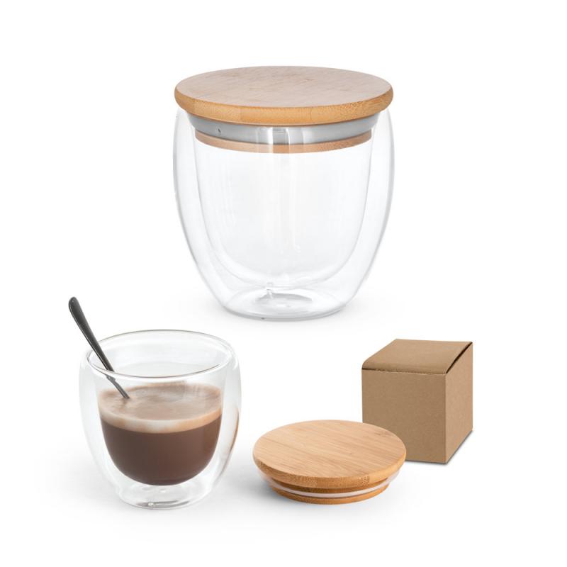 Image of Promotional Borosilicate Glass Mug With Bamboo Lid 250ml