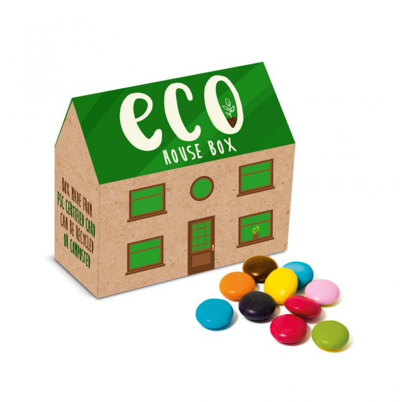 Image of Promotional ECO House Shaped Gift Box Filled With Chocolate Beanies