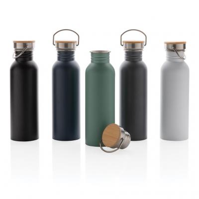 Image of Modern Stainless Steel Bottle with Bamboo Lid