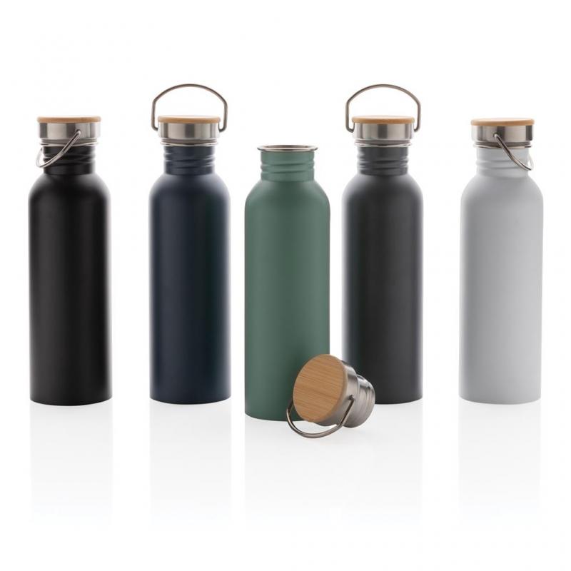 Image of Modern Stainless Steel Bottle with Bamboo Lid