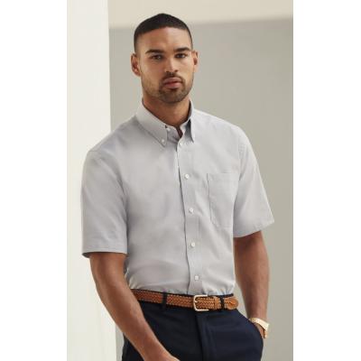 Image of Promotional Men's Short Sleeve Shirt-Men's Short Sleeve Oxford Shirt (Fruit of The Loom) Ladies Sizes Available Colours: black, white, navy, Oxford grey, Oxford blue 
