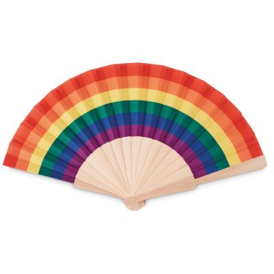 Image of Promotional Rainbow Wooden Hand Held Fan 