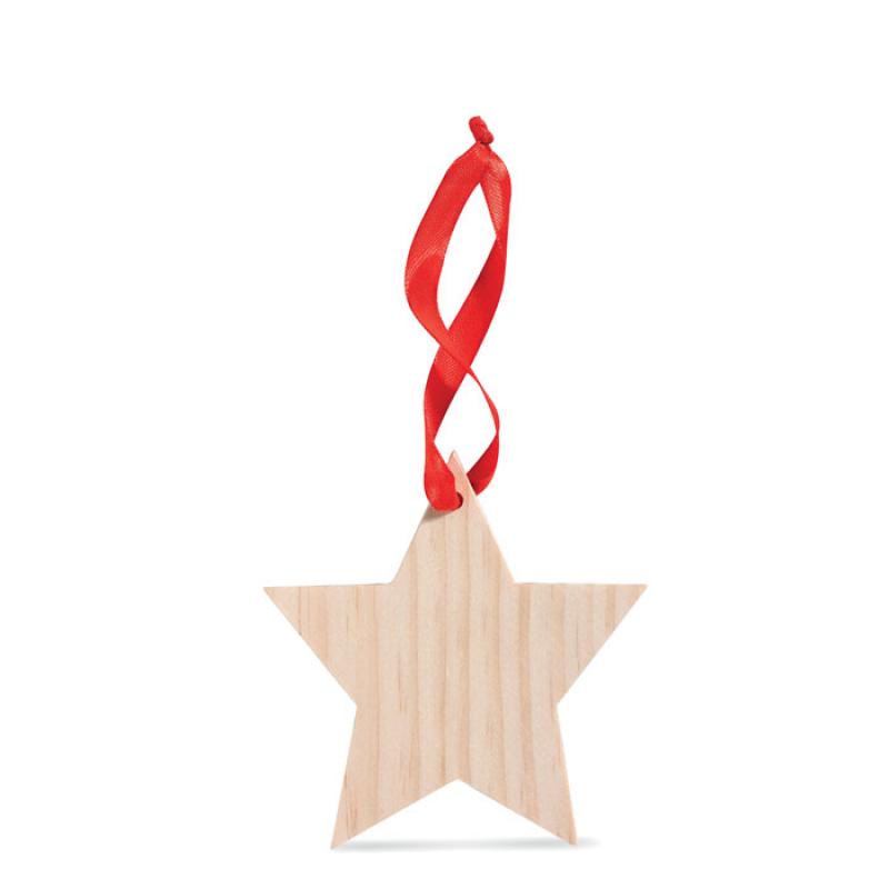 Image of Promotional Wooden Christmas Tree Decoration Star Shaped With Red Ribbon