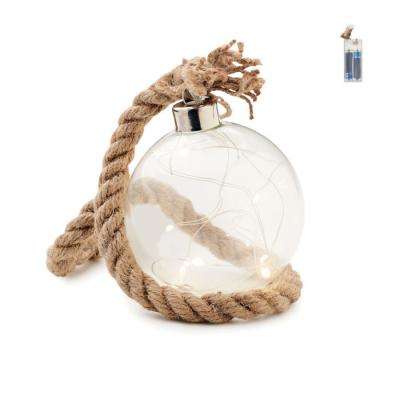 Image of Promotional Glass Bauble With LED String Lights And Jute Rope