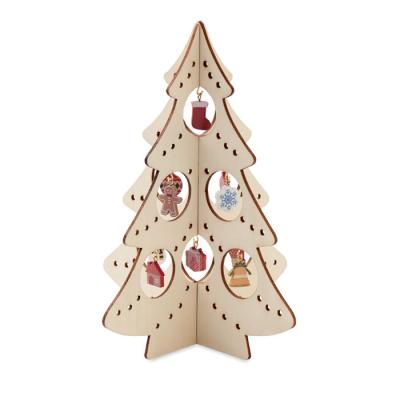 Image of Promotional Mini Christmas Tree Natural Wood With Decorations