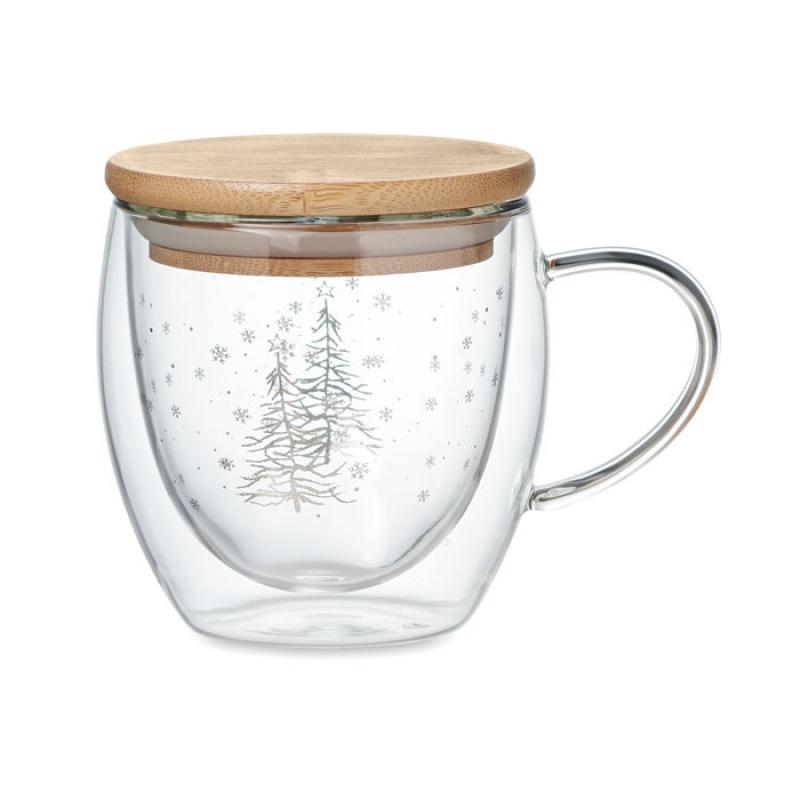 Image of Promotional Eco Christmas Tree Mug Borosilicate Glass With Bamboo Lid