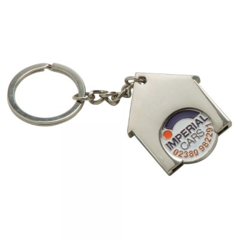 Image of House Shaped Trolley Coin Keyring (Stamped Iron Soft Enamel Infill) 