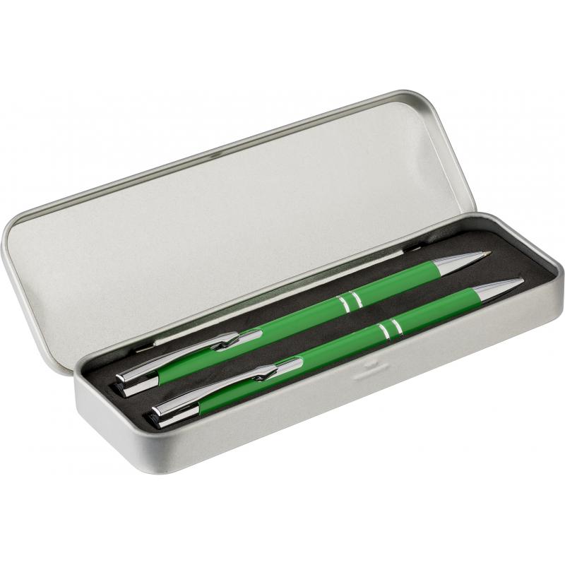 Image of Aluminium writing set, consisting of a ballpen with blue ink, and a mechanical pencil.
