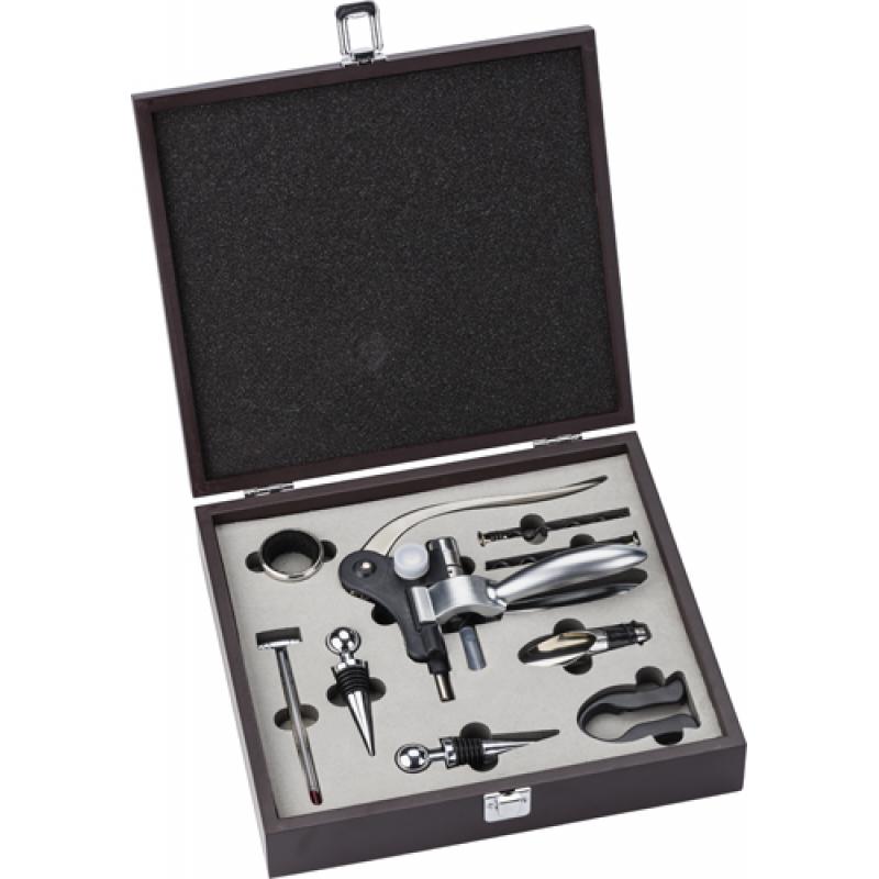 Image of 9 piece wine set in wooden gift box