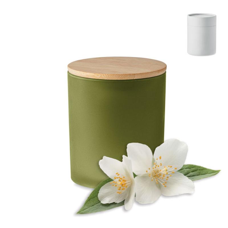 Image of KEOPS SMALL Jasmine Fragranced Candle In Frosted Green Glass Jar