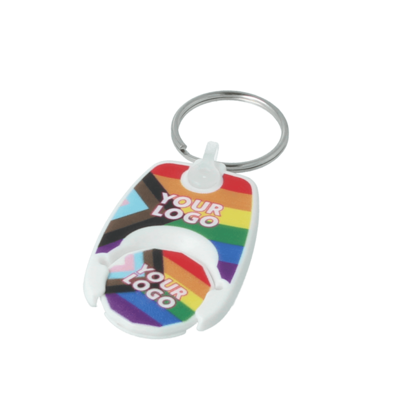 Image of Pride Rainbow Pop Coin Trolley Keyring Recycled