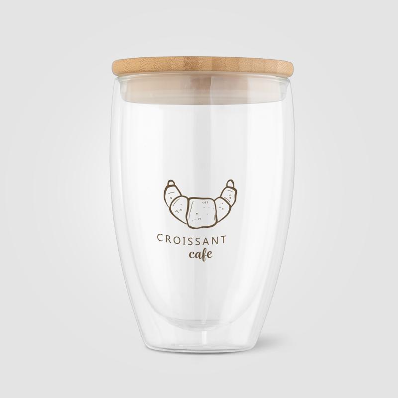 Image of Sculpture 355 ml Double Wall Glass Tumbler with Bamboo Lid